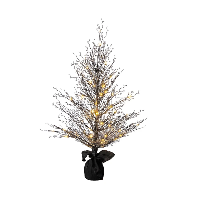 4ft. Pre-Lit LED Halloween Black Twig Artificial Fall Tree in Burlap Planter