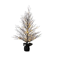 4ft. Pre-Lit LED Halloween Black Twig Artificial Fall Tree in Burlap Planter
