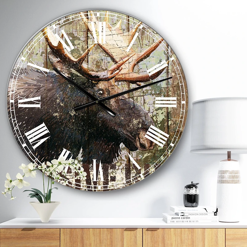 Designart 'Open Season Moose Oversized Traditional Wall Clock