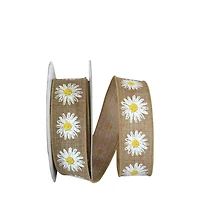 JAM Paper 1.5" x 20yd. Wired Faux Linen Flower Row Ribbon