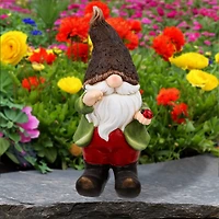 15.75" Green & Red Gnome with Ladybug Outdoor Garden Statue