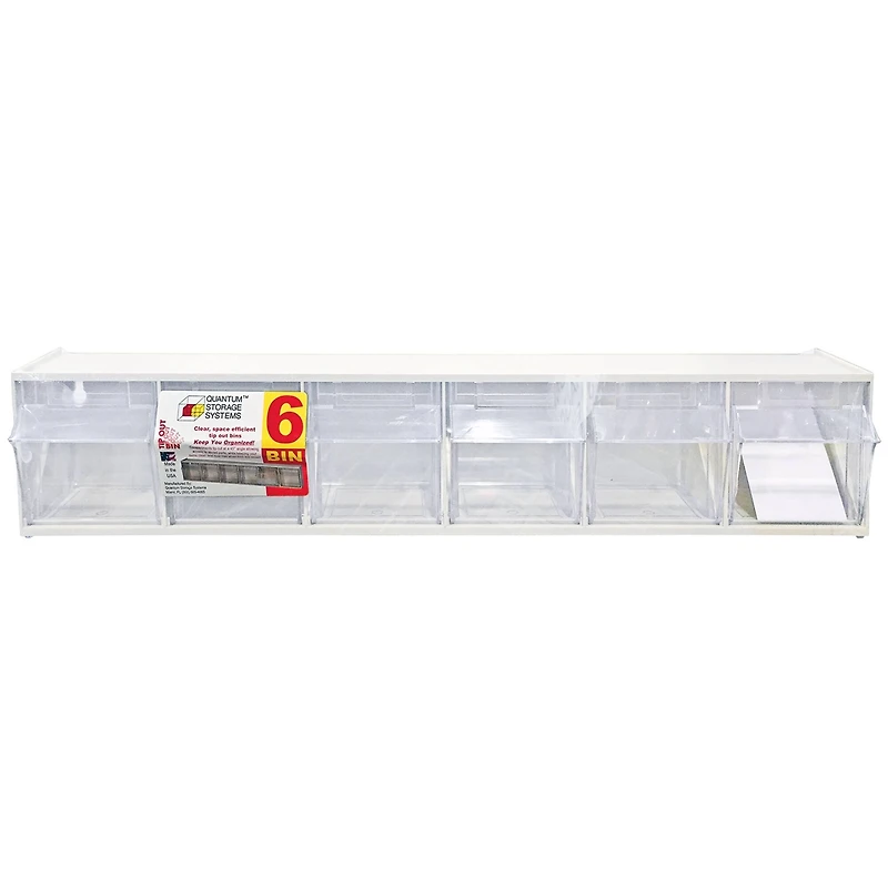 Quantum Storage Systems® 4.5" x 23.625" 6 Compartment Storage Box with Clear Tip Out Bins