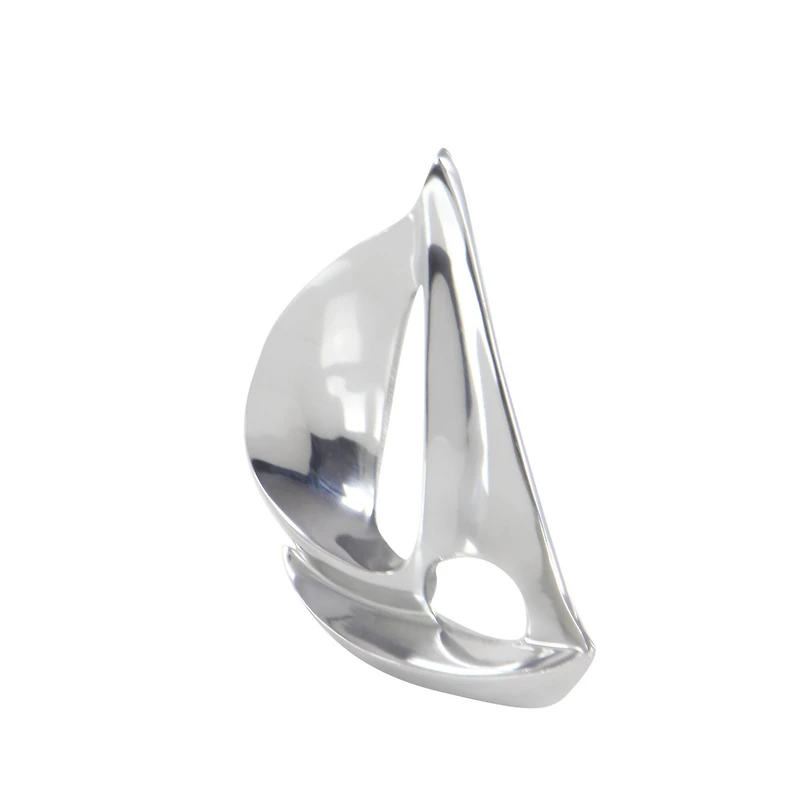 Set of 3 Silver Aluminum Coastal Sail Boat Sculpture, 12", 8", 7"