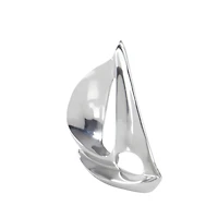 Set of 3 Silver Aluminum Coastal Sail Boat Sculpture, 12", 8", 7"
