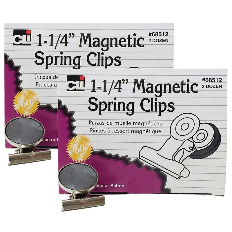 Charles Leonard 1.25" Magnetic Spring Clips, 2 Packs of 24