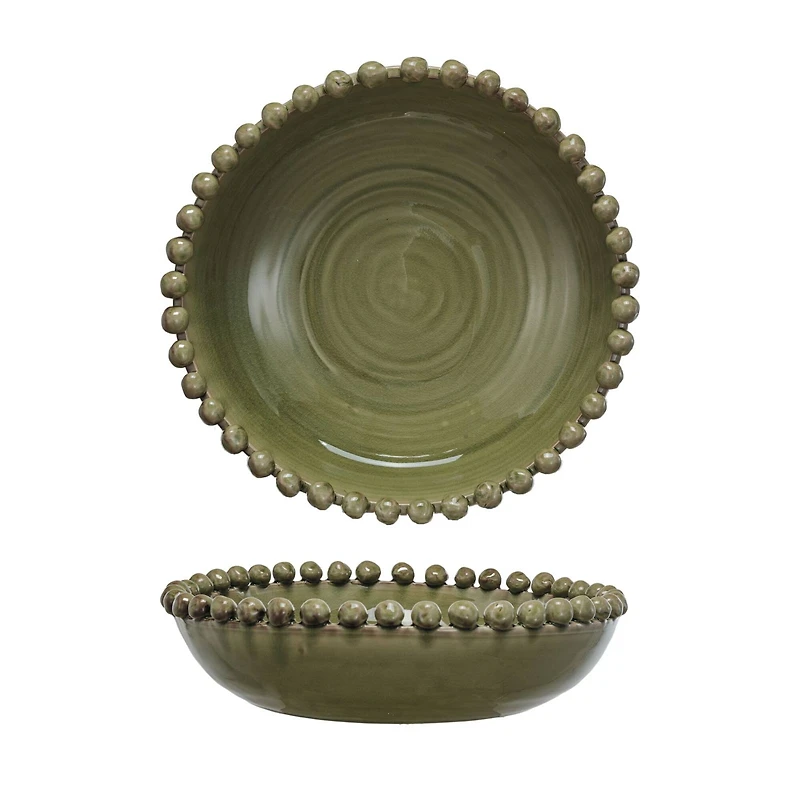 Hello Honey® 16.5" Green Round Hobnail Terra Cotta Decorative Bowl