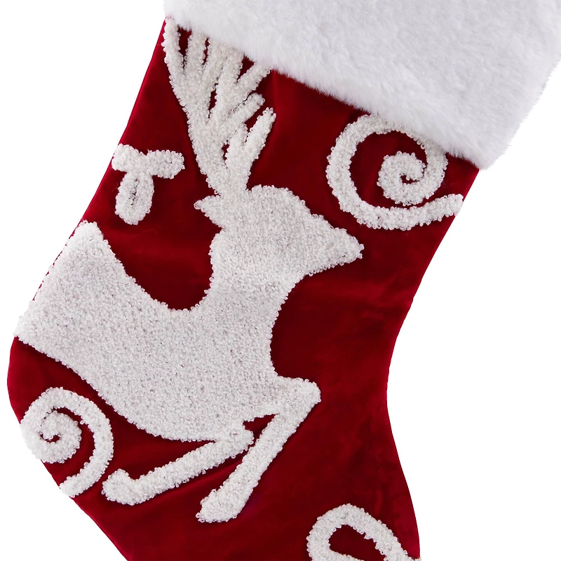 Reindeer and Snowflake Embroidered Christmas Stockings - 20" - Set of 3