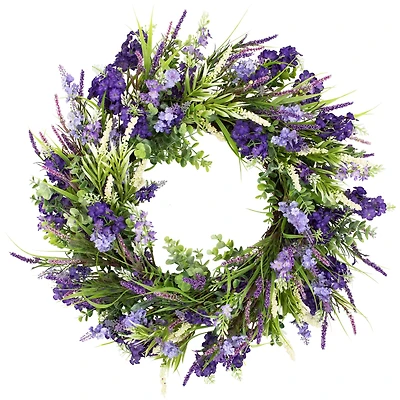 24" Purple & Green Orion Geranium Lavender Foliage Artificial Spring Wreath
