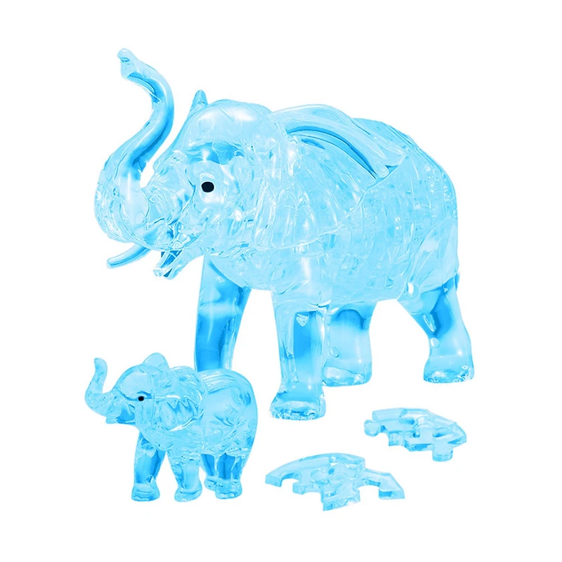 3D Crystal Puzzle - Elephant and Baby (Blue): 46 Pcs