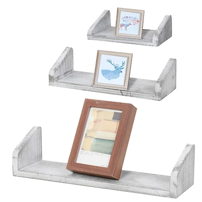 NEX™ Rustic White Wall-Mounted Wooden Floating Shelves Set
