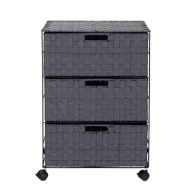 Honey Can Do 26" Black Three-Drawer Woven Home Office Organizer with Wheels