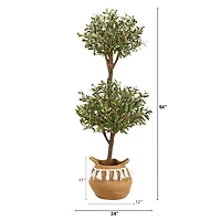4.5ft. Artificial Olive Double Topiary in Cotton Basket
