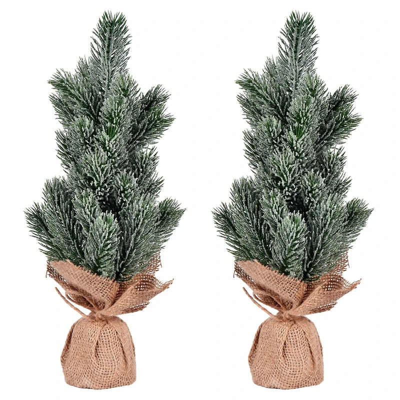 15" Unlit Frosted Spruce Sapling Artificial Christmas Tree Set