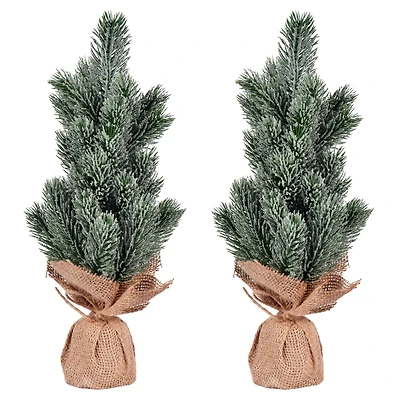 15" Unlit Frosted Spruce Sapling Artificial Christmas Tree Set