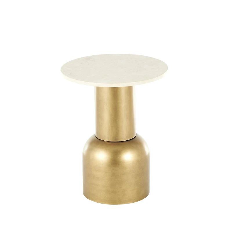 20" Gold Metal Pedestal Accent Table with Cream Marble Tabletop