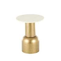 20" Gold Metal Pedestal Accent Table with Cream Marble Tabletop