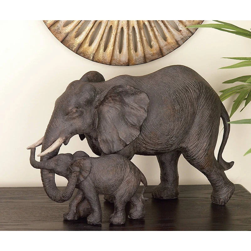 14" Dark Brown Eclectic Elephant Sculpture