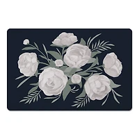 White Flowers On Navy 18" x 27" Floor Mat