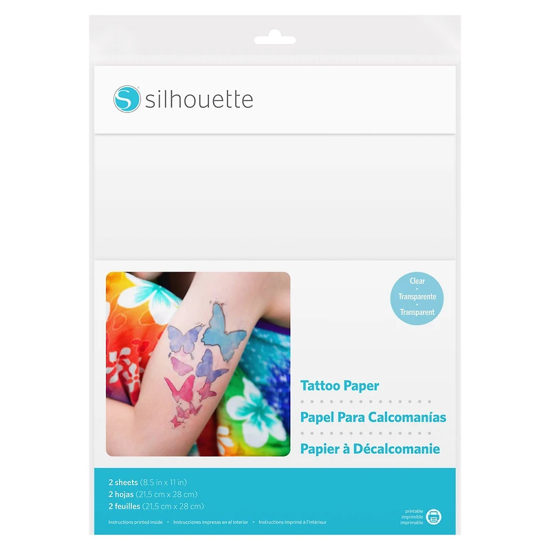 Silhouette® 8.5" x 11" Clear Printable Temporary Tattoo Paper, 2 Sheets