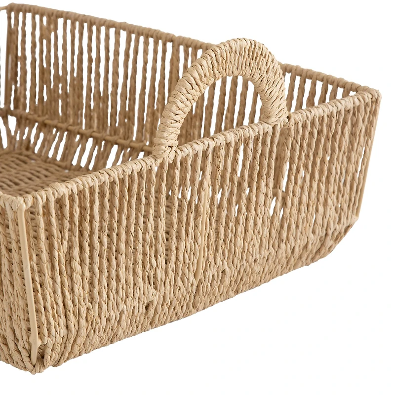 Simplify Large Vertical Weave Shelf Storage Basket with Round Handles