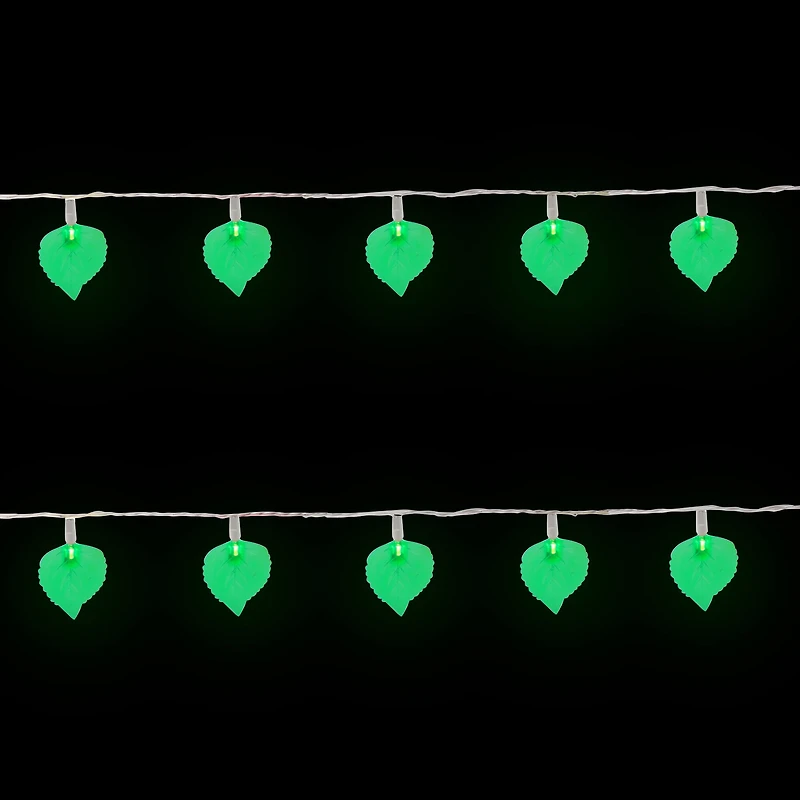 10ct. Battery Operated Green Leaf Shaped Novelty Christmas Light Set