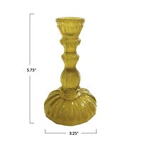 Hello Honey® 6" Tall Embossed Chartreuse Reclaimed Glass Taper Holder