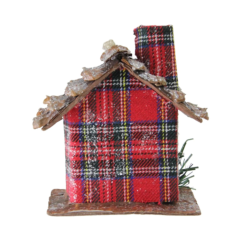 4" Frosted & Glittered Red & Brown Plaid Country Cabin Christmas Ornament
