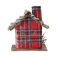 4" Frosted & Glittered Red & Brown Plaid Country Cabin Christmas Ornament