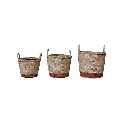 Hello Honey® Natural & Brown Striped Woven Seagrass Handled Nesting Basket Set