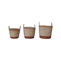 Hello Honey® Natural & Brown Striped Woven Seagrass Handled Nesting Basket Set