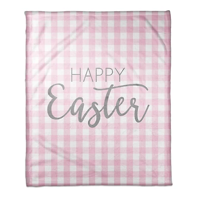 Happy Easter Pink Buffalo Check Throw Blanket