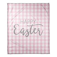 Happy Easter Pink Buffalo Check Throw Blanket