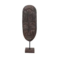 Hello Honey® 22" Dark Finish Mango Wood Hand-Carved Mask on Stand
