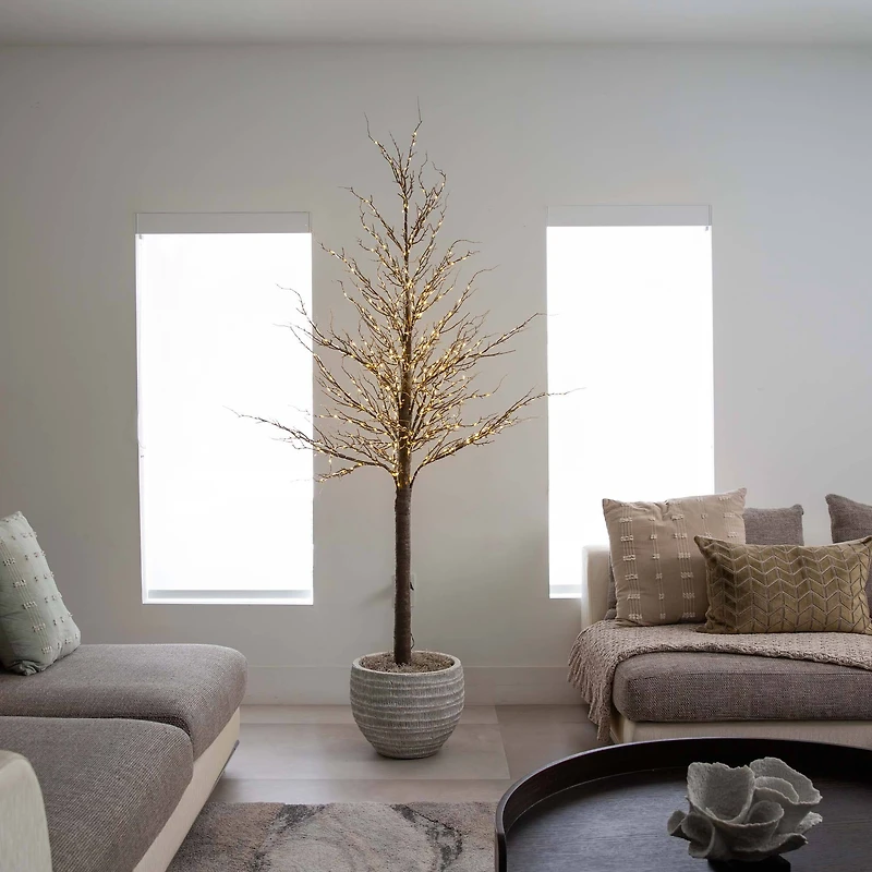 6ft. Pre-Lit Artificial Christmas Twig Tree, Warm White LED Lights