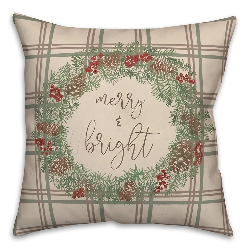 Merry & Bright Plaid Square Throw Pillow