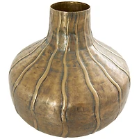 13" Brass Metal Wide Snakeskin Inspired Vase with Dimensional Wavy Accents