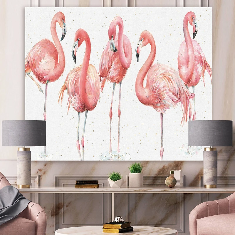 Designart - Gracefully Pink Shabby flamingo