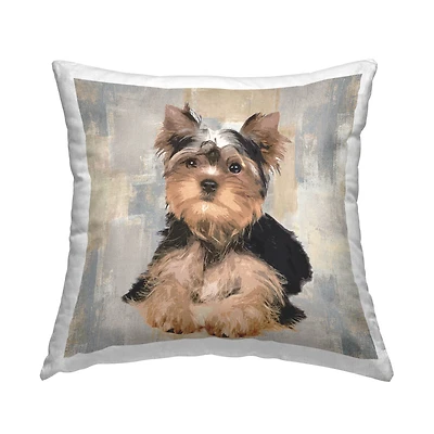 Stupell Industries Yorkshire Terrier Dog Neutral Patchwork Pattern  Throw Pillow 18" x 18"