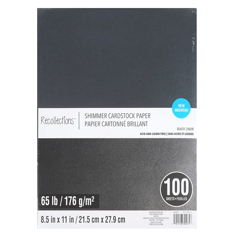 9 Packs: 100 ct. (900 total) Black Shimmer 8.5" x 11" Cardstock Paper by Recollections™