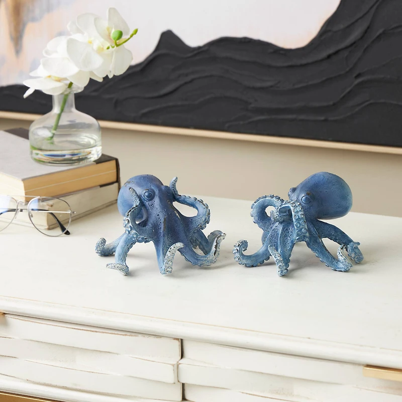 Dark Blue Octopus Sculpture Set