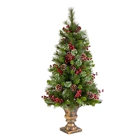 4ft. Pre-Lit Pine Iced Berry Pine Entrance Tree in Gold Urn, Clear Lights