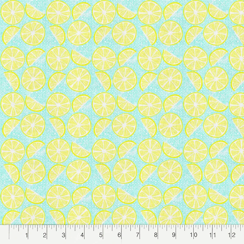 Fabric Editions Turquoise Lemon Slices Cotton Fabric
