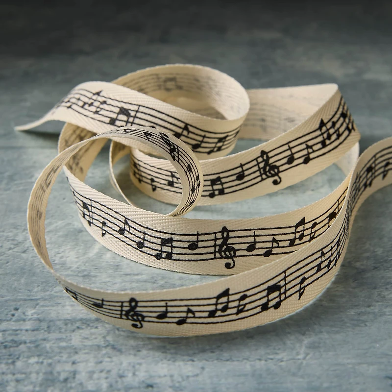 5/8" x 7yd. Black Music Staff Faux Linen Ribbon by Celebrate It® Classic