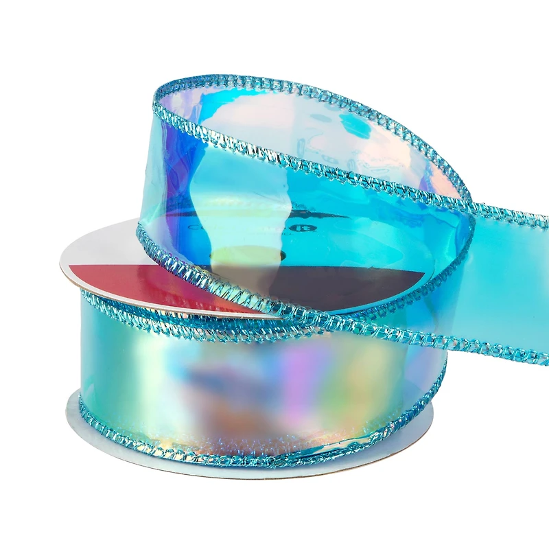 1.5" x 20ft. Clear Turquoise Wired Vinyl Ribbon by Celebrate It®