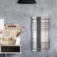 24" Two-Pocket Rustic Metal Wired Wall Basket & Wall Organizer
