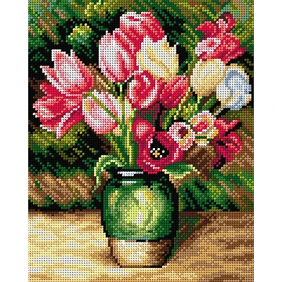 Orchidea Needlepoint Canvas For Halfstitch Without Yarn After Pierre-Auguste Renoir - Tulips In A Vase - Printed Tapestry Canvas