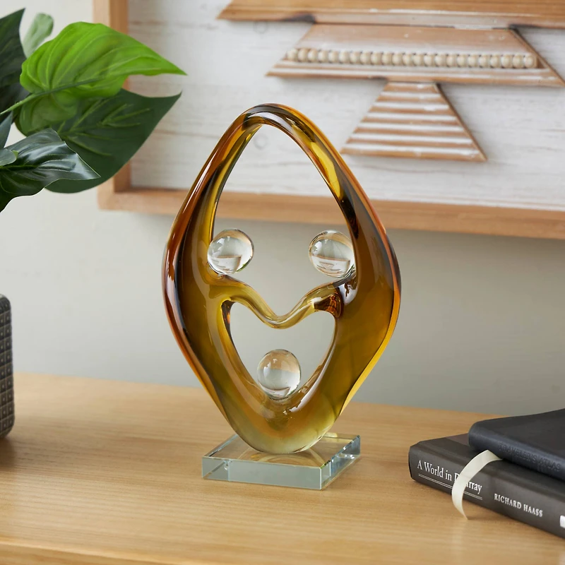 11.75" Orange Abstract Family Curved Glass Sculpture