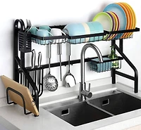 NEX™ Black 2-Tier Over the Sink Dish Rack with 5 Utility Hooks