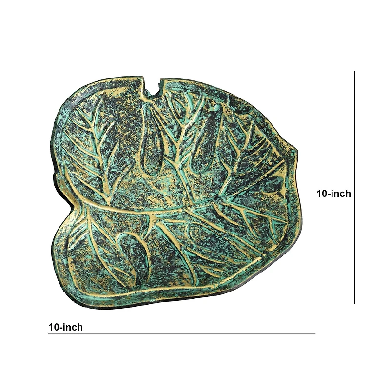 10" Green Leaf Shaped Decorative Accent Tray