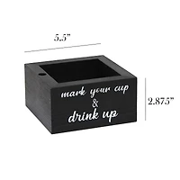 Elegant Designs™ Napkin Holder and Cup Holder Set with Black with White Script